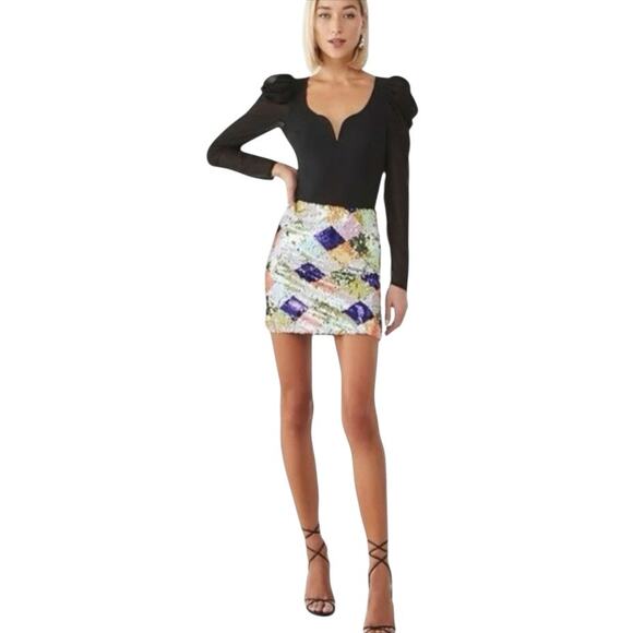 Forever 21 Colorful Diamond Colorful Sequin Mini Skirt Size Small - Picture 2 of 6